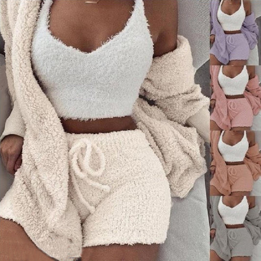 Women's 3-Piece Velvet Pajama Set