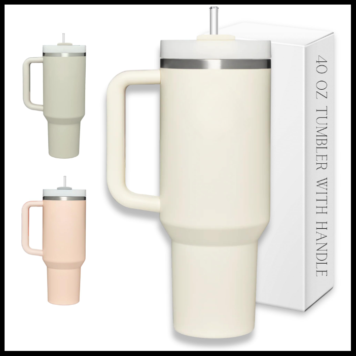 40 Oz Insulated Tumbler with Handle & Straw — Hot & Cold