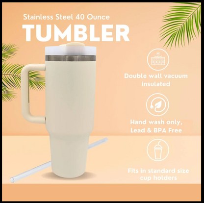 40 Oz Insulated Tumbler with Handle & Straw — Hot & Cold