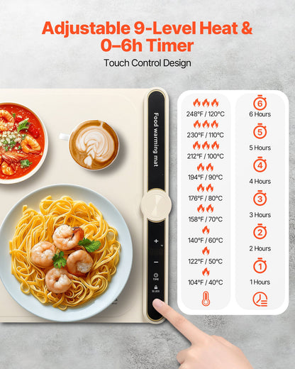 Electric Food Warming Tray — Rollable Silicone Mat