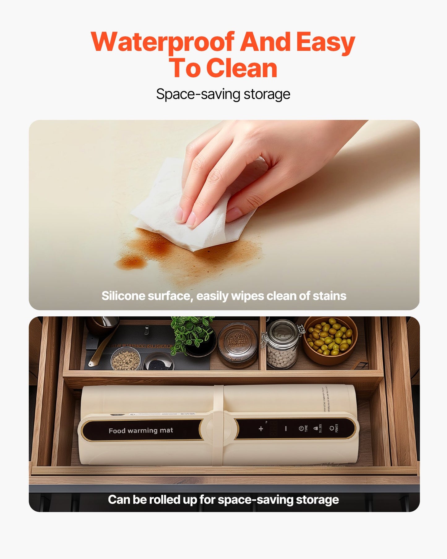 Electric Food Warming Tray — Rollable Silicone Mat