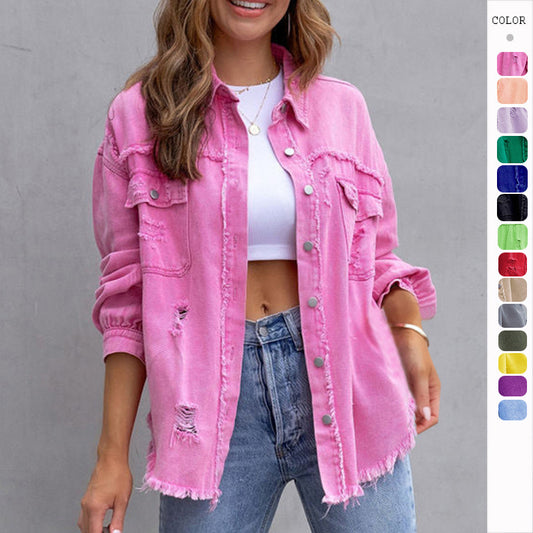 Women's Ripped Casual Shirt Jacket