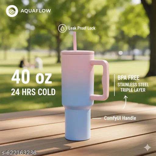 40 Oz Insulated Tumbler with Handle & Straw — Hot & Cold